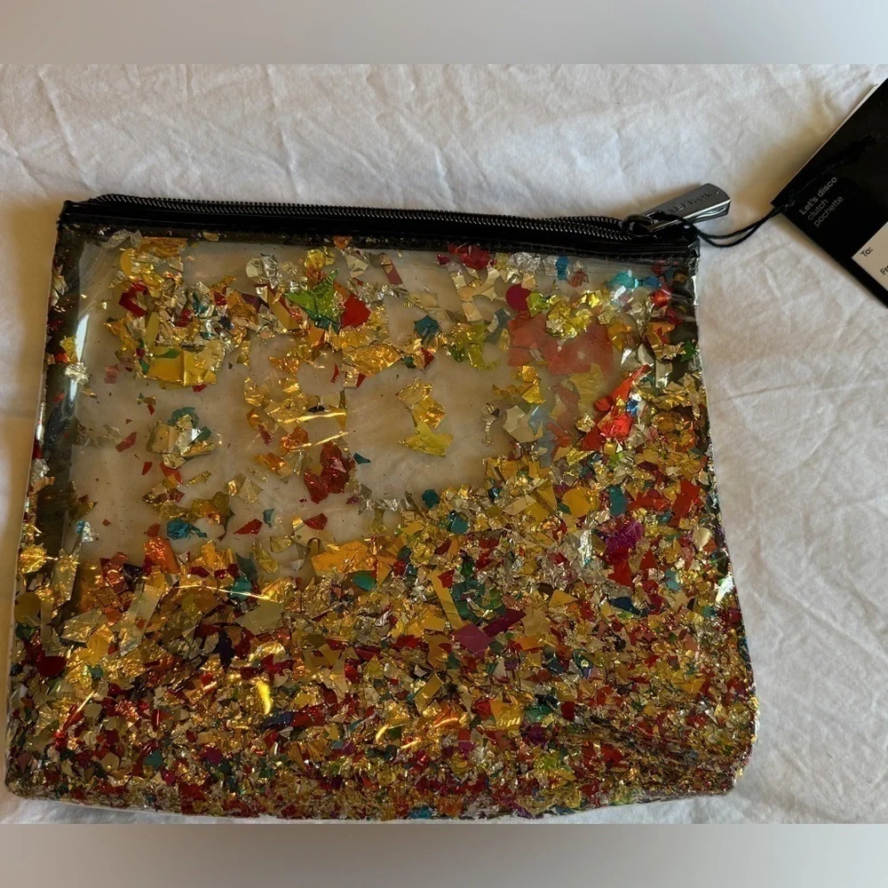 Sephora Clear Confetti Cosmetic Bag Large Zip Travel Makeup Pouch NWT